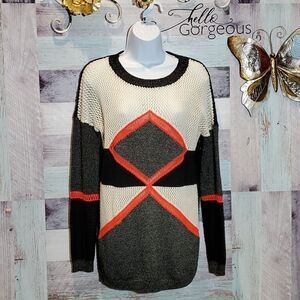 Potter's Pot Patchwork Open Weave Sweater Metallic Trim Sz S